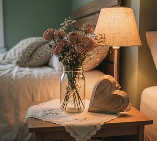 6. Romantic Nightstand Styling With Vintage Touch