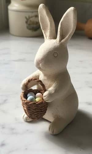 7. Bunny With Tiny Basket (Easter Shelf Decor)