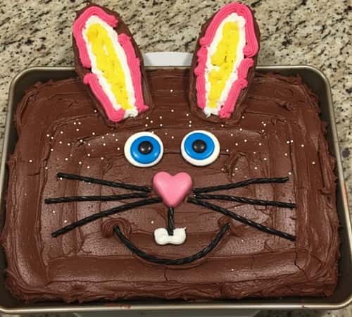 9. Chocolate Bunny Face Tray Cake (Bold, Messy, Fun)