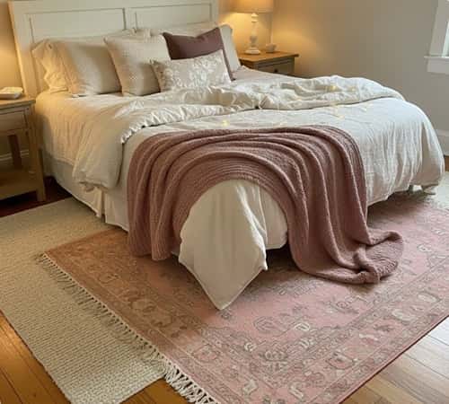 9. Romantic Color Layering Through Rugs and Throws