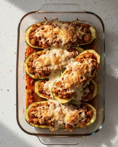 14. Ground Chicken Zucchini Boats