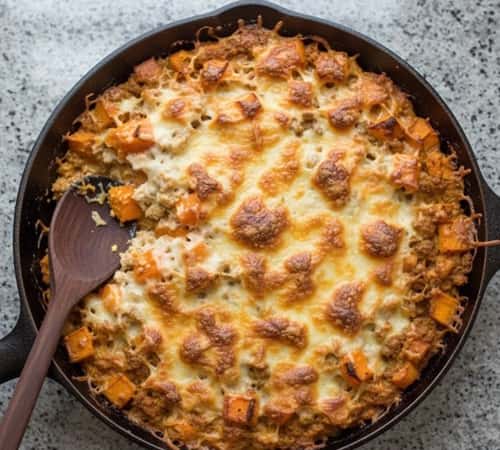 7. Ground Chicken Casserole with Sweet Potato and Spinach