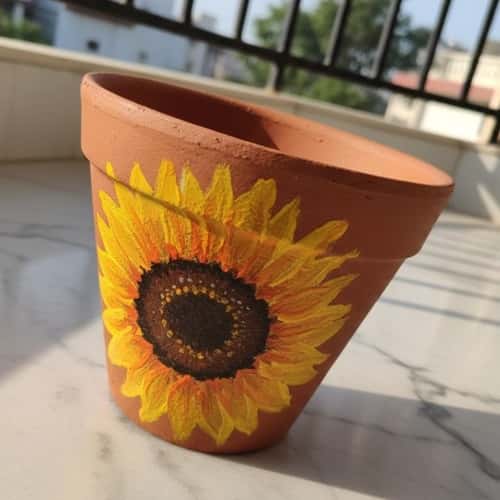 7. Sunflower Clay Pot Painting