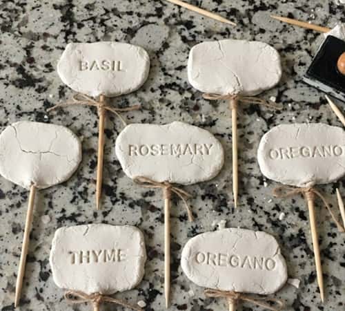 1. Classic Stamped Cornstarch Clay Plant Markers