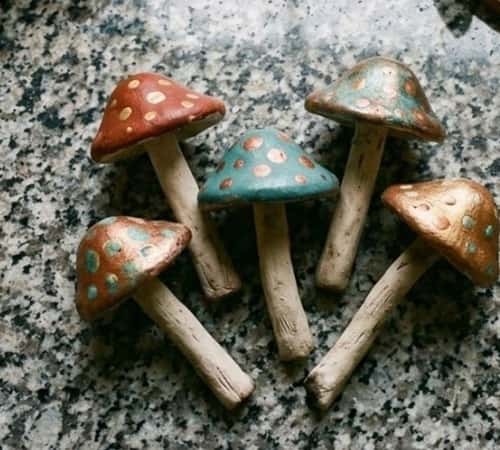 4. Tiny Clay Mushroom Decor