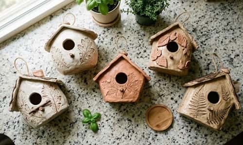 5. Leaf Pattern Clay Bird House