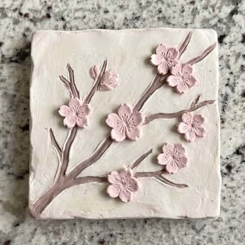6. Cherry Blossom Clay Wall Tile