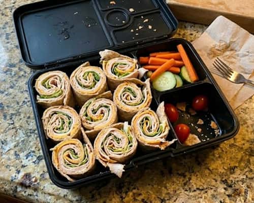 1. Mini Turkey & Cheese Pinwheel Wraps