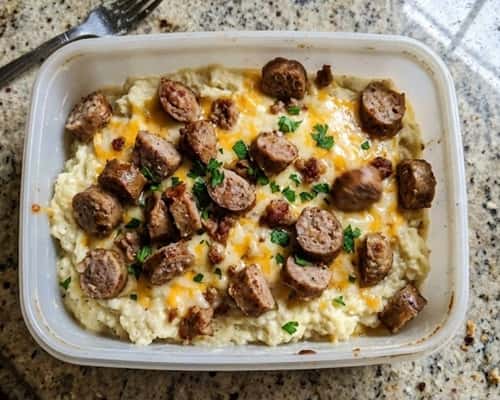 10. Cheesy Cauliflower Mash with Sausage