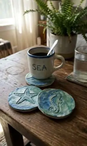 11. Ocean-Themed Clay Coasters