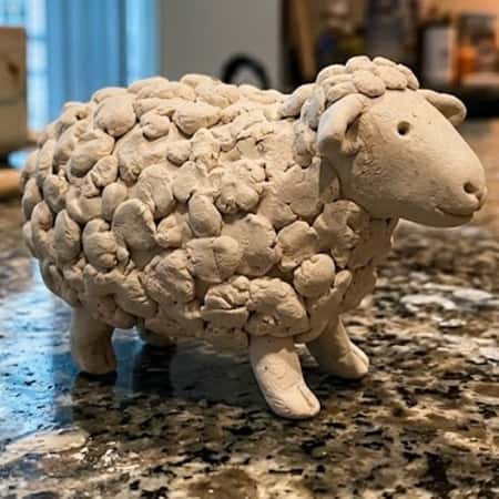 2. Fluffy Cotton Sheep with Clay Face
