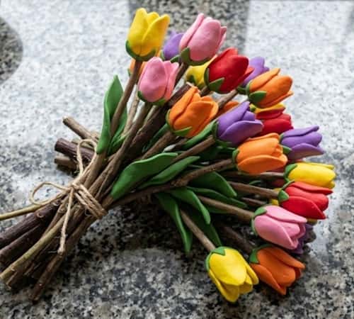 4. Bright Polymer Clay Tulip Bouquet