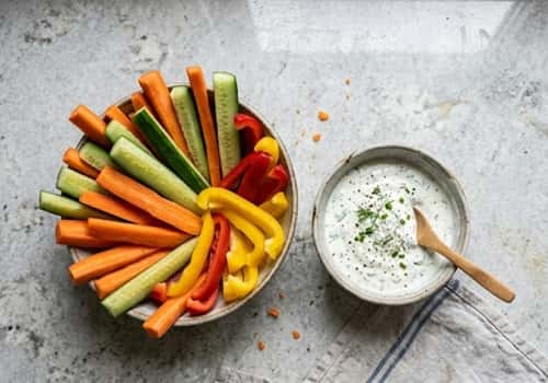 4. Crunchy Veggie Sticks + Yogurt Dip