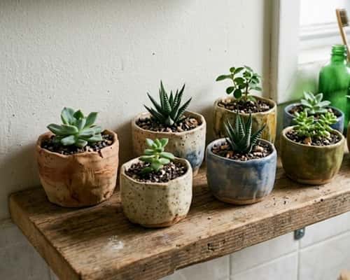 6. Tiny Clay Planters for Bathroom Shelves