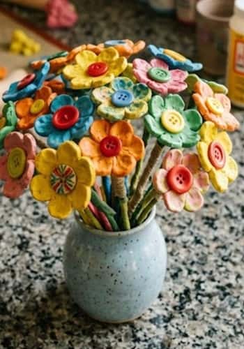 7. Button Center Clay Flower Bouquet