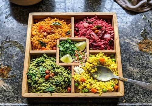 7. Rainbow Poha Bento Box