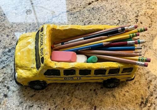 8. Mini Clay School Bus Pencil Tray