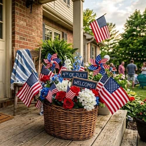 6. Front Porch Flag Basket Display