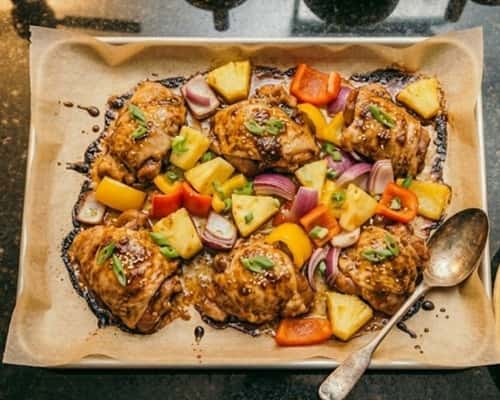 Sheet Pan Hawaiian Chicken Recipe for Dinner - completed