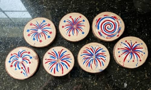 1. Firework Burst Wooden Coasters