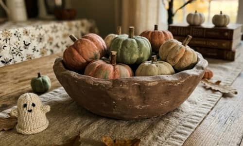 1. Weathered Pumpkin Patch Clay Bowl
