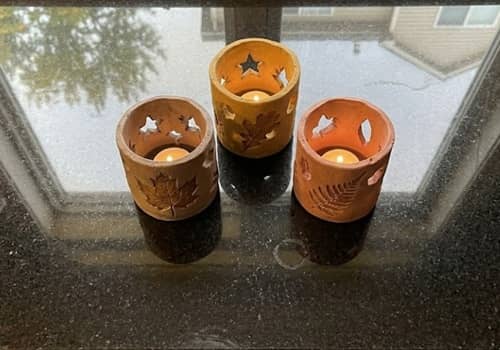 2. Pressed Leaf Clay Lantern Wraps