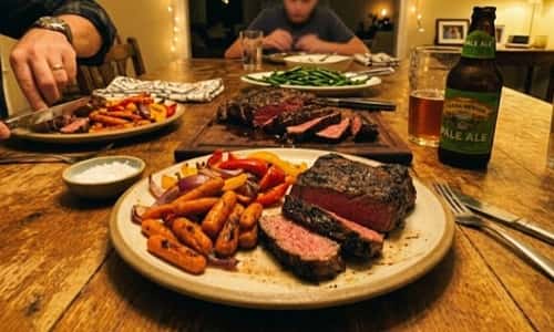 5. Coffee-Rubbed Sirloin with Roasted Vegetables
