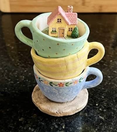 5. Stacked Teacup Cottage Shelf Sitters