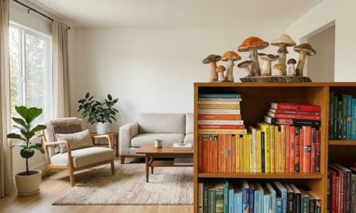 5. Woodland Mushroom Book Stack Accents