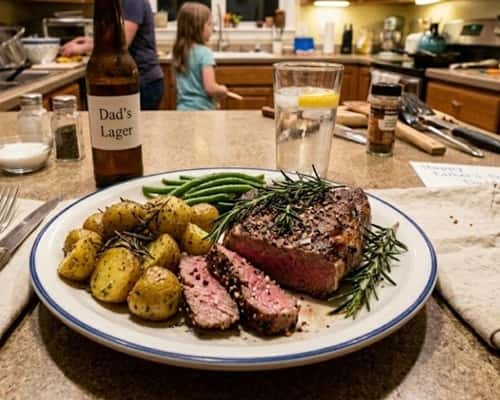 6. Garlic Herb Lamb Steak with Rosemary Potatoes
