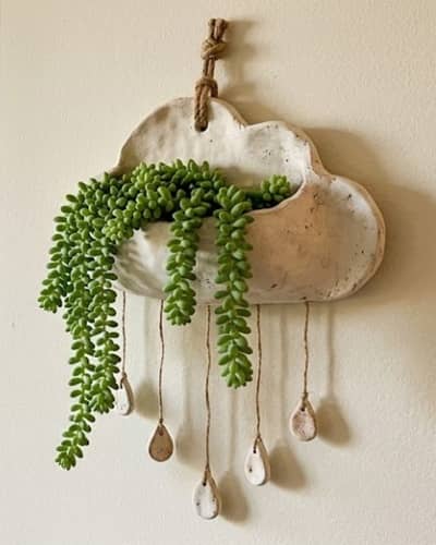 7. Hanging Rain Pocket Air Dry Clay Planter