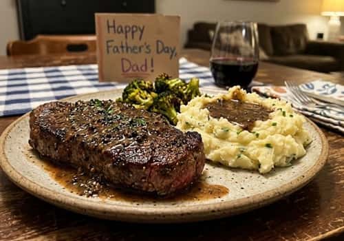 7. Peppercorn Steak with Creamy Mashed Potatoes