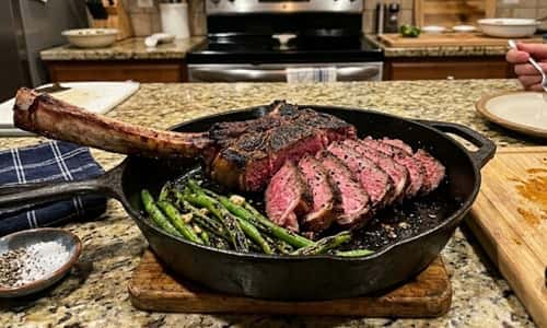 9. Cast Iron Cowboy Steak with Charred Green Beans