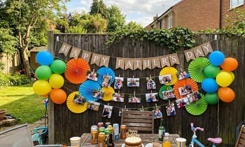 9. Father's Day Backyard Banner Wall