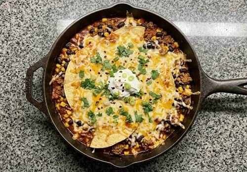 11. Cheesy Ground Beef Enchilada Skillet