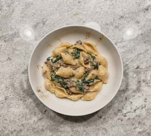 2. Creamy Beef and Spinach Shell Pasta