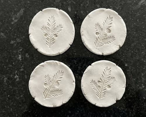 2. Frosted Evergreen Clay Coasters