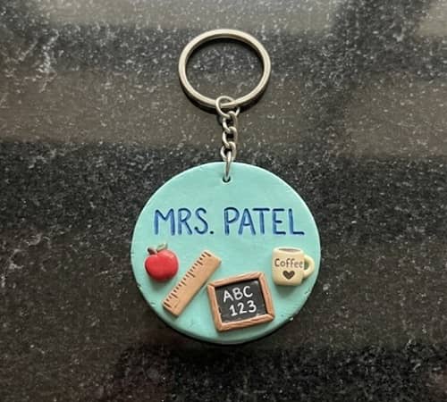 4. Personalized Clay Keychain with Classroom Icons