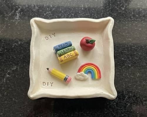 6. Teacher Survival Trinket Tray with Mini School Supplies