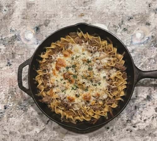 7. French Onion Beef Noodle Skillet