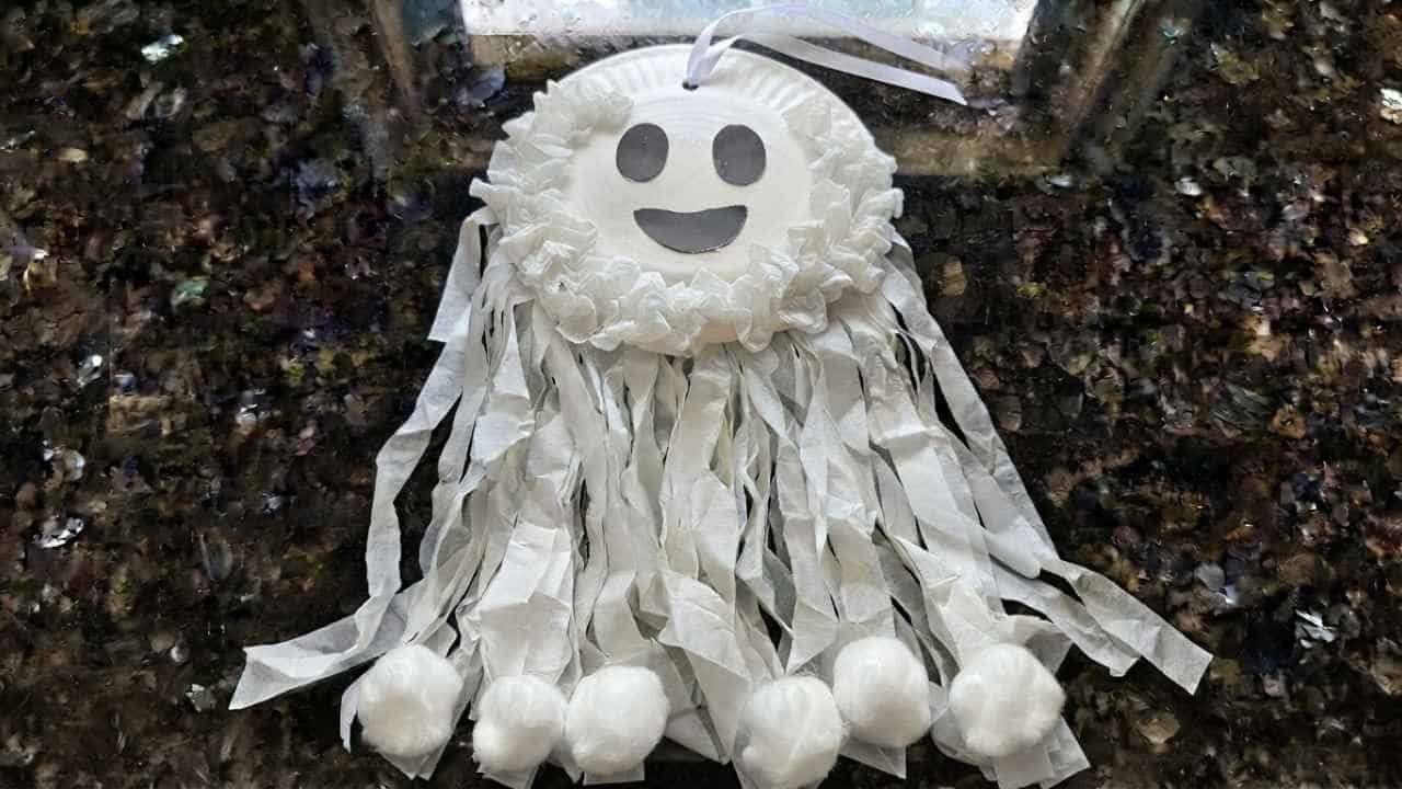 Paper Plate Ghost Craft for Halloween - featured