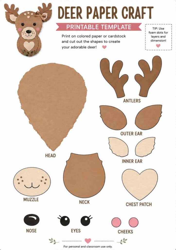 Paper Deer Craft - template