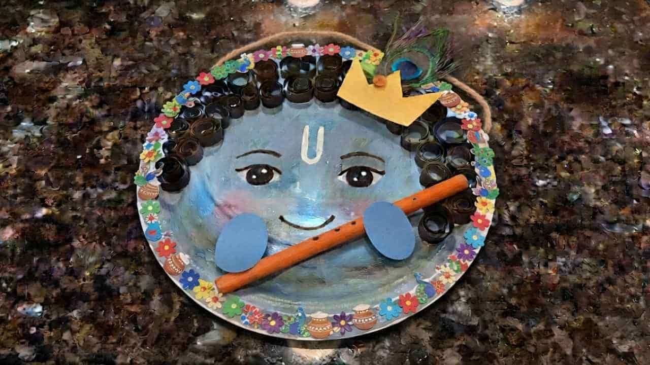 Paper Plate Baby Krishna Craft For Janmashtami - Featured