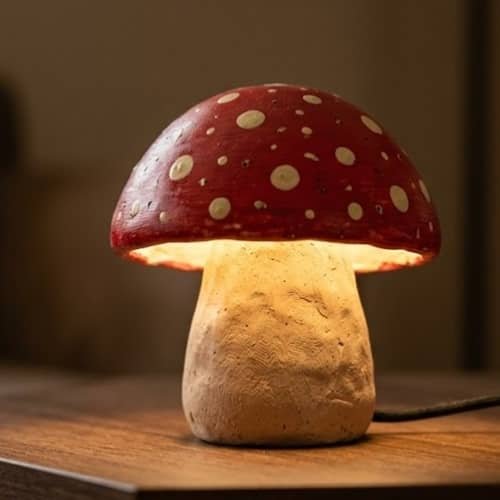 1. Classic Toadstool Clay Mushroom Lamp