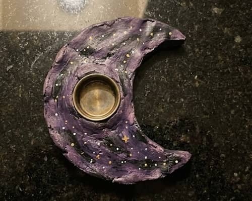 1. Crescent Moon Witchy Clay Incense Burner
