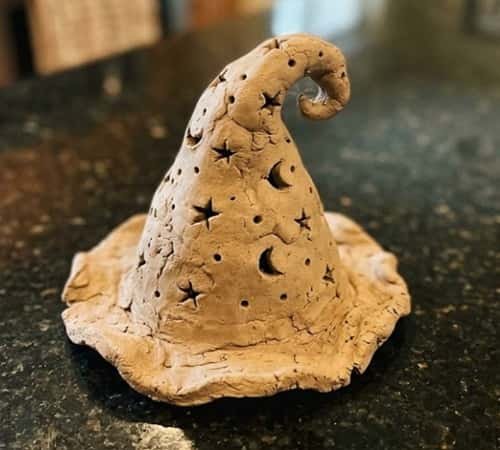 1. Crooked Witch Hat Clay Lantern