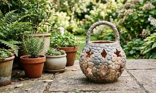 1. Pebble-Texture Clay Garden Lantern
