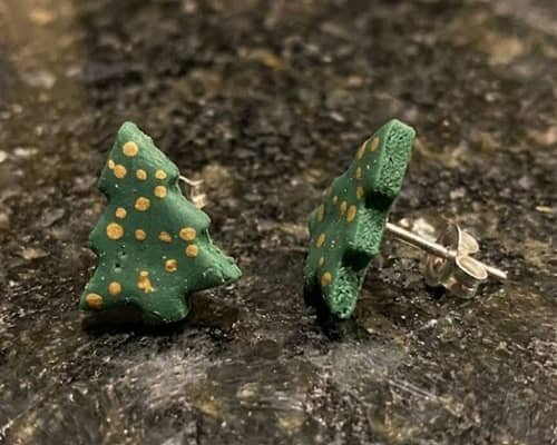 1. Tiny Christmas Tree Studs With Gold Dots
