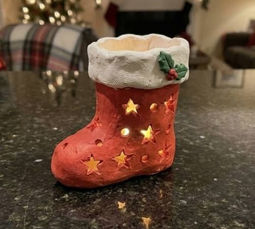 10. Christmas Stocking Clay Lantern