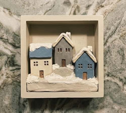 10. Clay Snowy House Shadow Box Insert